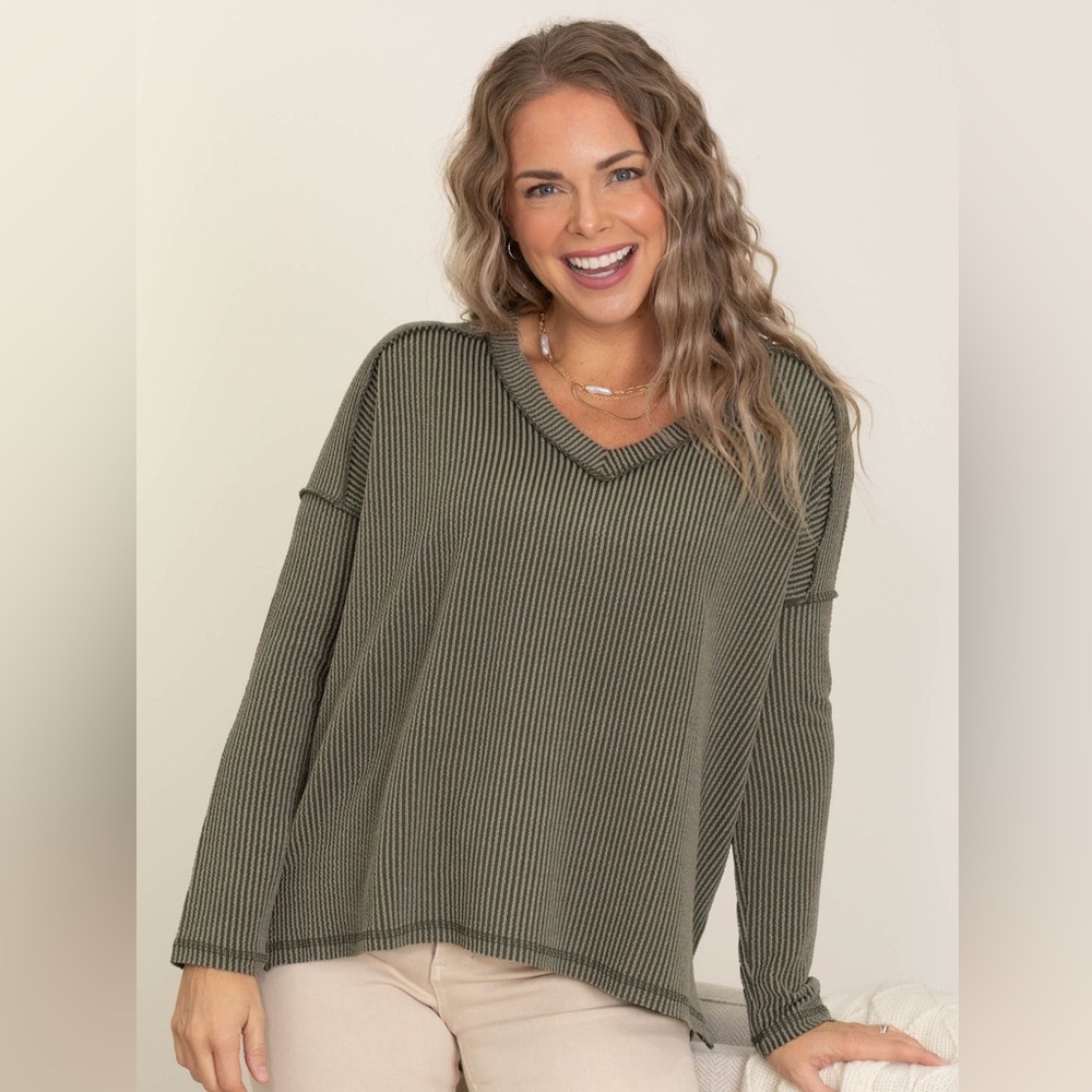 Zenana Outfitters Olive V-Neck Sweater - NWOT